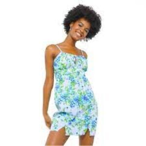 Wild Fable Women's Ruched Linen Slip Dress Size  Blue Floral XXS